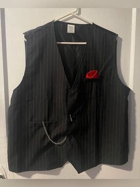 Spirit Black Pinstripe Vest with Red Pocket Square